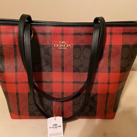Coach Handbags - Coach Bag Signature Field Plaid Check Print Zip